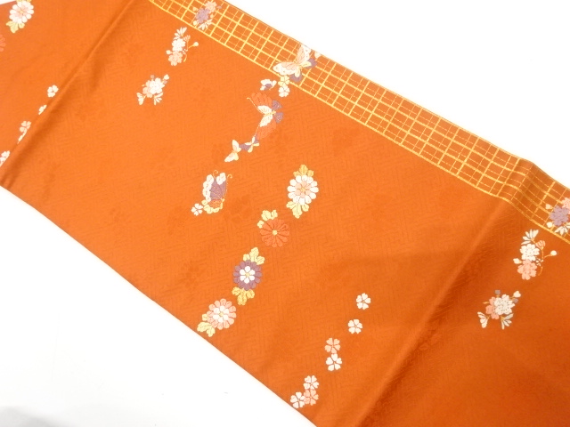 蝶に菊・桜模様織り出し　名古屋帯